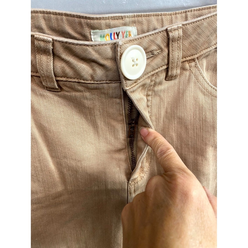 Molly Yeh Pants Womens 2 Brown Cotton Stretch Barrel Leg Flat Front Streetwear - Picture 11 of 12
